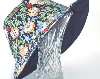 Hat William Morris Strawberry Thief Navy Blue - Sun Hat - Bucket Hat - Sun Shade