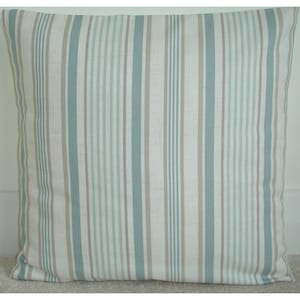 Cushion Cover Duck Egg Beige Stripes 16x16 18x18 20x20 22x22 24x24 26x26 Blue and Cream Striped Square Pillow Sham Case Pillowcase Covers