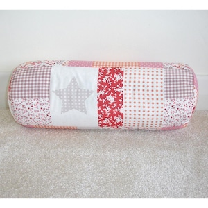 Patchwork Cylinder Bolster Pillow Cover Orange Pink Brown Star Floral Gingham Check Nursery 16" x 6" Neck Roll Cushion Sham Case