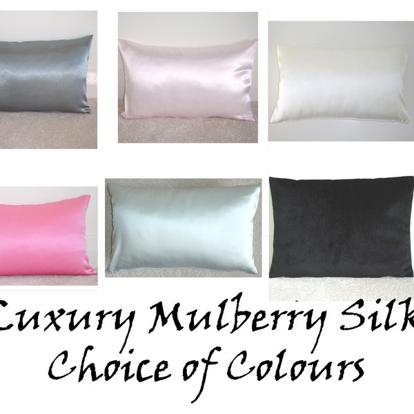 Mulberry Silk Travel Pillow Cover Silk Hypoallergenic Tempur SMALL 10x16 Case 22 MOMME Grade 6A Luxury 22mm Sham Pillowcase Black Ivory Grey