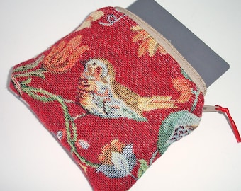 Purse William Morris Style Bird With Zip Red Tapestry Fabric Birds Pouch Zipped Coin Credit Card Purse