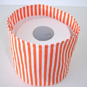 Toilet Loo Roll Holder Basket Bathroom Storage Bin Orange and White Stripes Shampoo Tidy Striped 1 2 or 3 Rolls