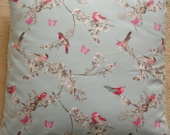 24x24 Pillow Cover Beautiful Birds 24" Cushion Sham Case Slip Pillowcase Pink Flowers Branches Butterflies Duck Egg Blue 60cm Floral Blossom