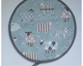 Aga Hob Lid Mats Pad Round Hotplate Hat Cover Sheep Farm Farmyard Country Lamb Kitchen Topper With Loop Tartan Baa Lambs Duck Egg