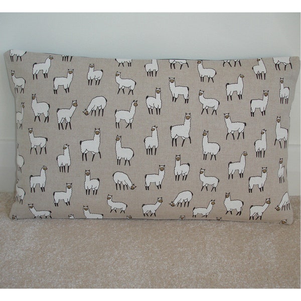 Llama Pillow Cover 12x16 Llamas 16"x12" Oblong Bolster Cushion Case Sham Slip Pillowcase Alpaca Black White and Linen Beige