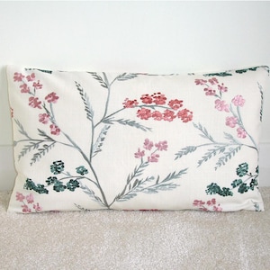 Embroidered Pillow Cover Pink Grey and Green Cushion Sham 16&quot; 20&quot; x 12&quot; 12x20 Oblong Bolster 12x16 Case