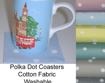 Coasters Polka Dot Reversible Cloth Fabric Coasters Polka Dots Blue Green Pink Yellow Grey Beige Polkadot Mug Rug Mats Rugs
