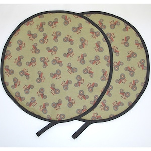 Aga Hob Lid Covers Tractor Mats Pads Red Tractors Farm Green Farmyard Round Range Oven Hotplate Hat Covers Topper With Loops