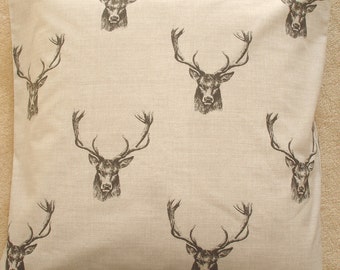 Stag Pillow Pillow Cover 24x24 Stags 24" Cushion Sham Case Pillowcase Charcoal Grey Black Fryetts Wildlife Woodland Antlers 60cm