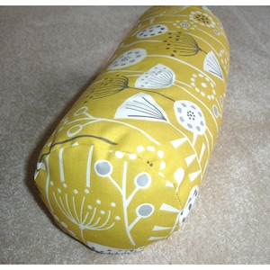 18"x8" Cylinder Bolster Pillow Cover Neck Roll Round Scatter Throw Cushion Sham Case Saffron Yellow Ochre Grey Seedhead Flowers 8x18 18x8