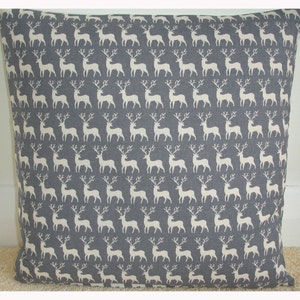 Christmas Throw Pillow 16x16 Cushion Cover 16" Xmas Holidays Sham Ivory Cream Stags on Grey Reindeer Stag Antlers Gray Modern Trendy