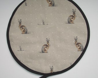 Hartley Hare Kitchen Hotplate Mat Aga Hob Lid Pad Round Hat Cover Rabbits Surface Saver Topper Decorative With Loop Brown Bunny Rabbit