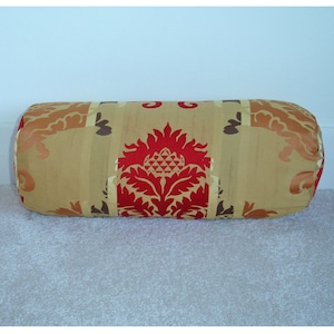 Gold Bolster COVER Gainsborough Silk Damask Stripe Cylinder Bolster Pillow Cushion Sham 6x16 Red Brown Round 16&quot;x6&quot; 16x6 Stripes Striped