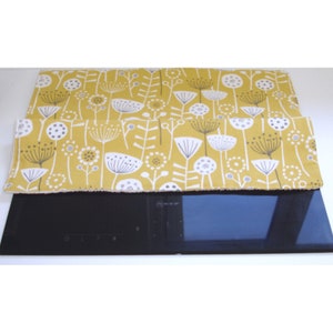 Induction Hob Oven Stove Cooker Cover Yellow Ochre 60cm x 55cm Stem Leaves Mustard Grey Protector Surface Saver Mat Kitchen Pad 24&quot; MCM