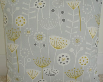 Pillow Cover Yellow and Grey Cushion Case Sham Slip Pillowcase Mustard Ochre Gray Retro MCM Contemporary Atomic Scandinavian Seedheads 16"