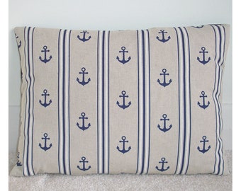 Anchor Pillow Cover with Stripes Zip 12x16 Navy Blue Anchors Cushion Cover Bolster Oblong Case Sham Pillowcase 16x12 Nautical Maritime Zip