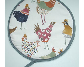 Hens Aga Hob Lid Mat Pad Round Hotplate Hat Cover Chicken Rooster Hen Hens Roosters Farm Farmyard Country Kitchen Topper With Loop Chickens