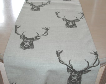 Stag Table Runner Dining Tableware 7ft 8ft 9ft 84" 96" 108" Cotton Washable Overlay Stags Head Antlers Deer Moose