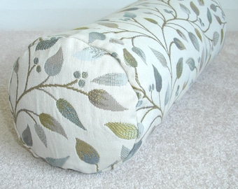 6x16 Bolster Pillow Cylinder COVER Round Ended End Duck Egg and Green Leaves Cushion Sham Case Leaf Pattern 16"x6" 16x6