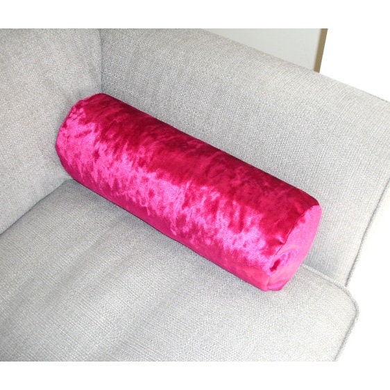 Hot Pink Fuchsia Crushed Velvet Cylinder Bolster Pillow Cover Etsy