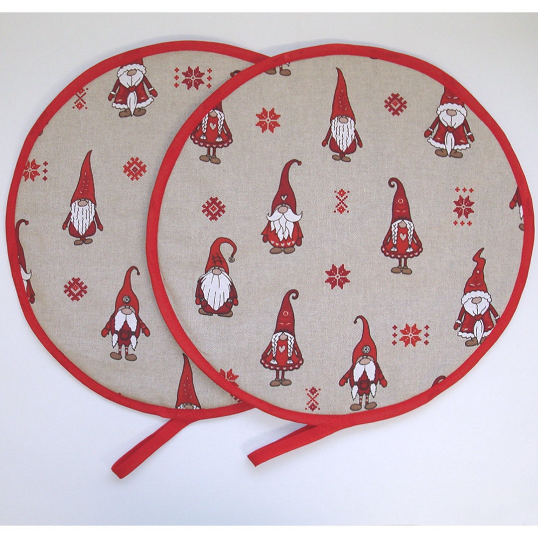 Father Christmas Gnomes Gonks Pair of Aga Hob Lid Covers Kitchen Mats X 2 Pads Scandinavian