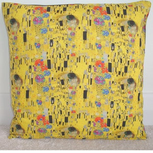 16x16 Pillow Cover Klimt The Kiss 16&quot; Cushion Sham Yellow Gold Black Decorative Art Gustav Klimt Slip Case Pillowcase