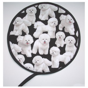 Bichon Frise Aga Hob Lid Covers Mats Pads Round White and Black Hotplate Hat Cover Dogs Cute Puppy Dog Surface Saver