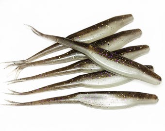 5" Split Tail Shad Fluke Lures, Soft Plastic Jerkbait for Bass, Freshwater Fishing Gear