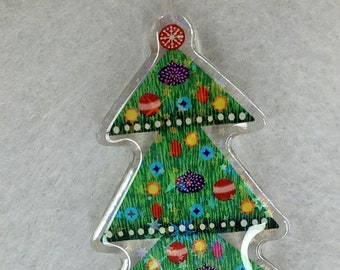 Christmas Tree Holographic Fancy Domed Acrylic Pin by Sharon Bloom Designs