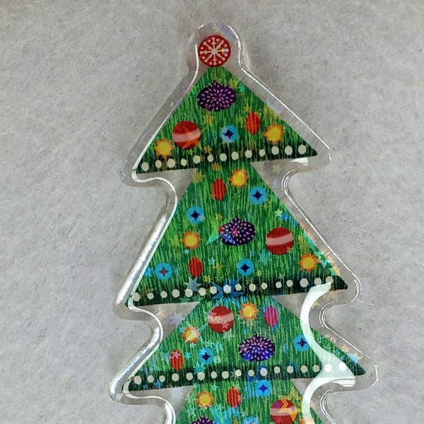 Christmas Tree Holographic Fancy Domed Acrylic Pin by Sharon Bloom Designs