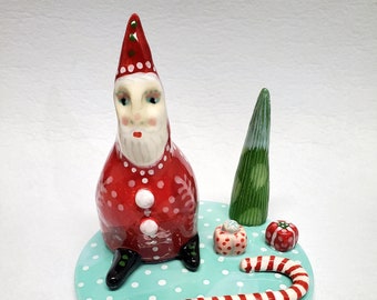 Christmas Santa Claus Folk Art Style Sculpture Decoration By Sharon Bloom Designs