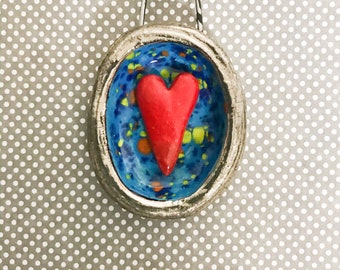 Ceramic Wall Sculpture Heart Vignette Valentine Sweetheart House Jewelry By Sharon Bloom Designs