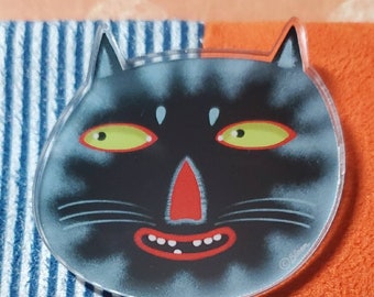 Black Cat Face Happy Catitude Acrylic Scatter Pin by Sharon Bloom Designs