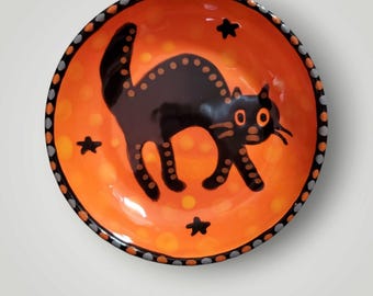 Halloween Ceramic Spooky Vintage Black Cat Mini Dish by Sharon Bloom Designs