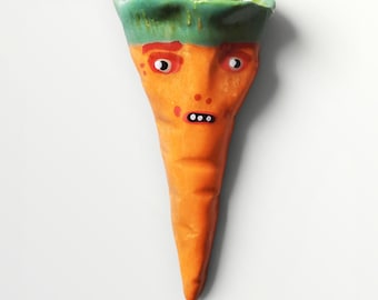 Handmade Ceramic Carrot pocket Wall Vase by Sharon Bloom Designs