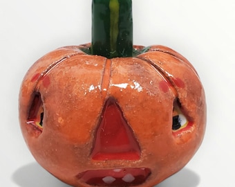 Halloween Handmade Mini Pumpkin Jack-O-Lantern Ceramic Sculpture