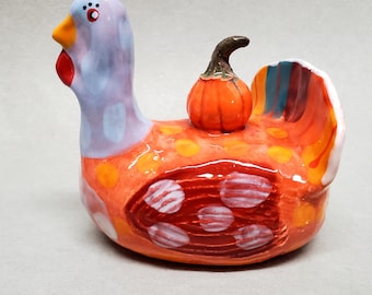 Thanksgiving Handmade Ceramic Turkey Pumpkin Autumn Sculpture