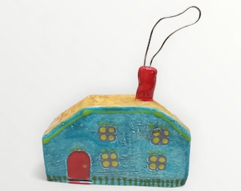 Handmade Ceramic Folk Art Colorful Cottage Wire Chimney Smoke - for Home Decor - Signed and Dated 2026