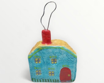 Handmade Ceramic Folk Art Colorful Cottage Wire Chimney Smoke - for Home Decor - Signed and Dated 2026