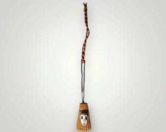 Halloween Handmade Ceramic  Witch Broom Ornament with Skull