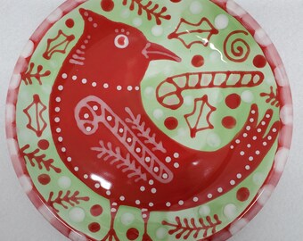 Christmas Cardinal Ceramic Angled Edge Plate Sharon Bloom Designs