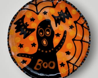 Halloween Spooky Ghost Bats Boo Ceramic Little Hand Painted Plate