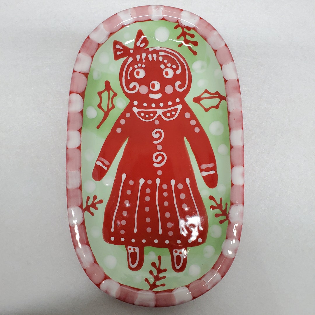 Ceramic Red Gingerbread Girl Folk Art Mini Tray Hand Painted - Etsy