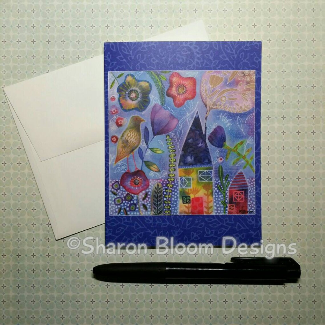 Bloomin Watercolor Blank Note Card Painting by Sharon Bloom Etsy