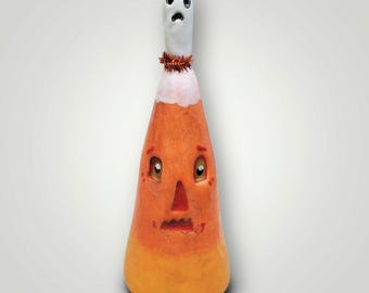 Halloween Ceramic Candy Corn Character  Tree With Ghost Topper Sculpture Decoration