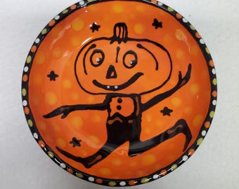 Halloween Ceramic Running Pumpkin Man Mini Dish by Sharon Bloom Designs