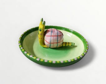 Handmade Ceramic Snail Trinket Dish – Whimsical Ring Holder – Small Jewelry Dish – Cute Pottery Gift