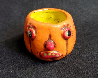 Halloween Anthropomorphic Orange Pumpkin Ceramic Sculpture Handmade by Sharon Bloom Designs for EHAG