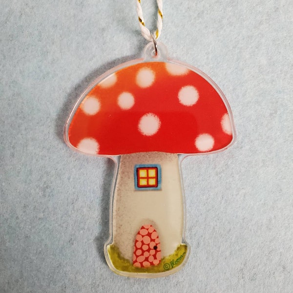 Acrylic Polka Dot Mushroom House Christmas Ornament From Sharon Bloom Designs