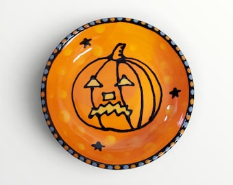 Halloween Ceramic Jack-O-Lantern Pumpkin Mini Dish by Sharon Bloom Designs